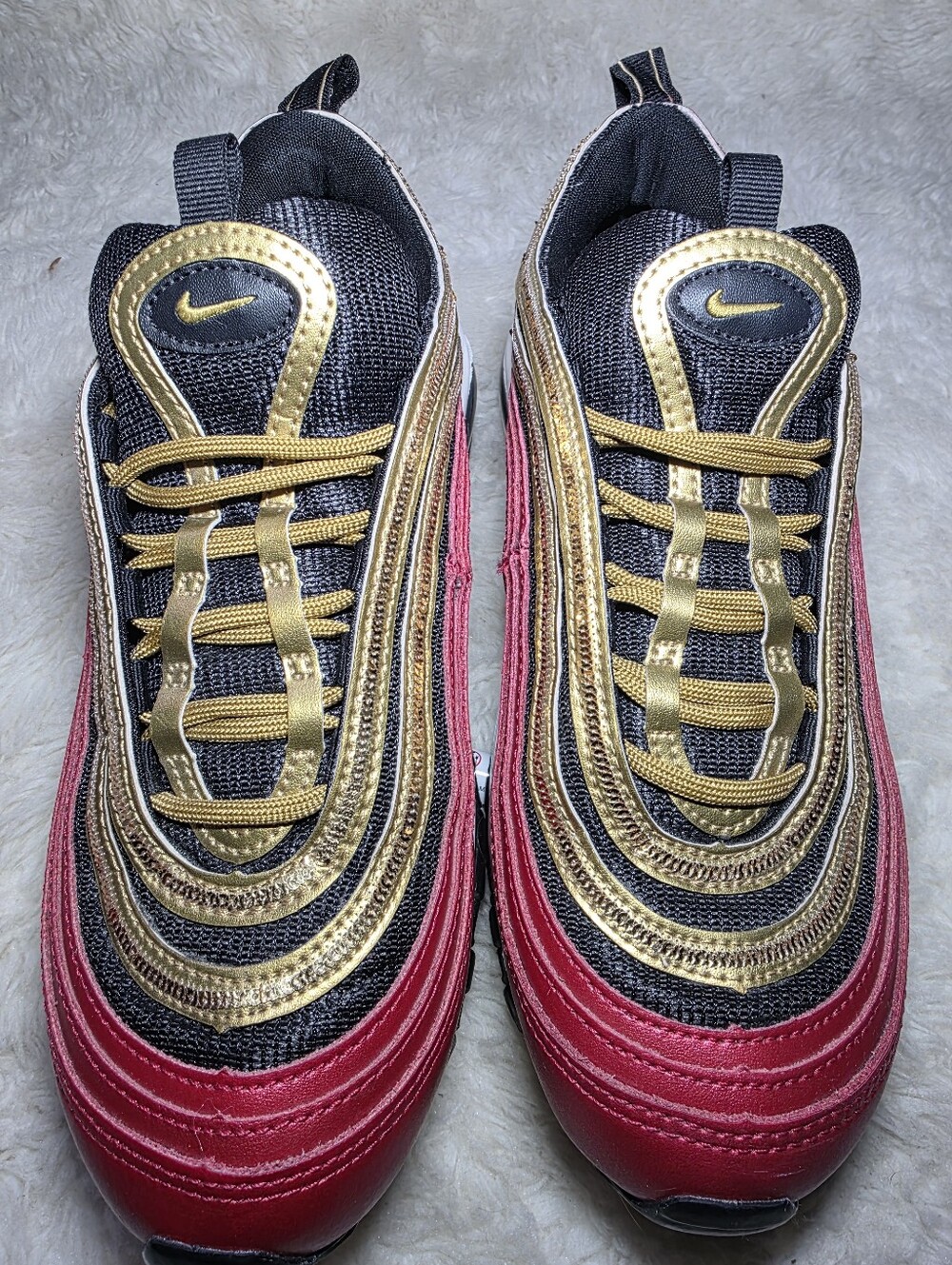 Nike Air Max 97 Gold Sequin University Red Metallic Sneakers Women's 6.5 - Picture 9 of 11